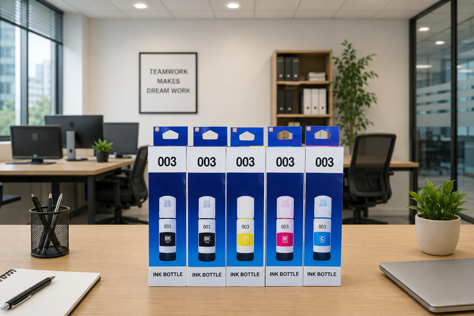 OG 003 Ink Bottle Compatible Set (Black/Cyan/Yellow/Magenta + Black Extra ) 70ML 5Ps