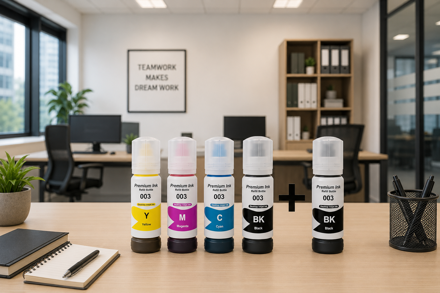 OG 003 Ink Bottle Compatible Set (Black/Cyan/Yellow/Magenta + Black Extra ) 70ML 5Ps