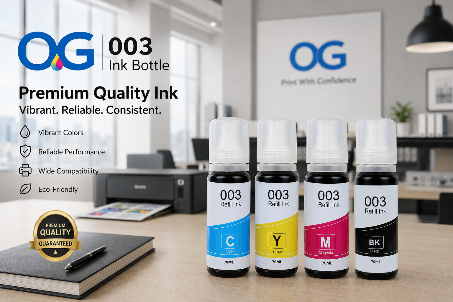 OG 003 Ink Bottle Compatible Black/Cyan/Yellow/Magenta (4Ps 70ml)