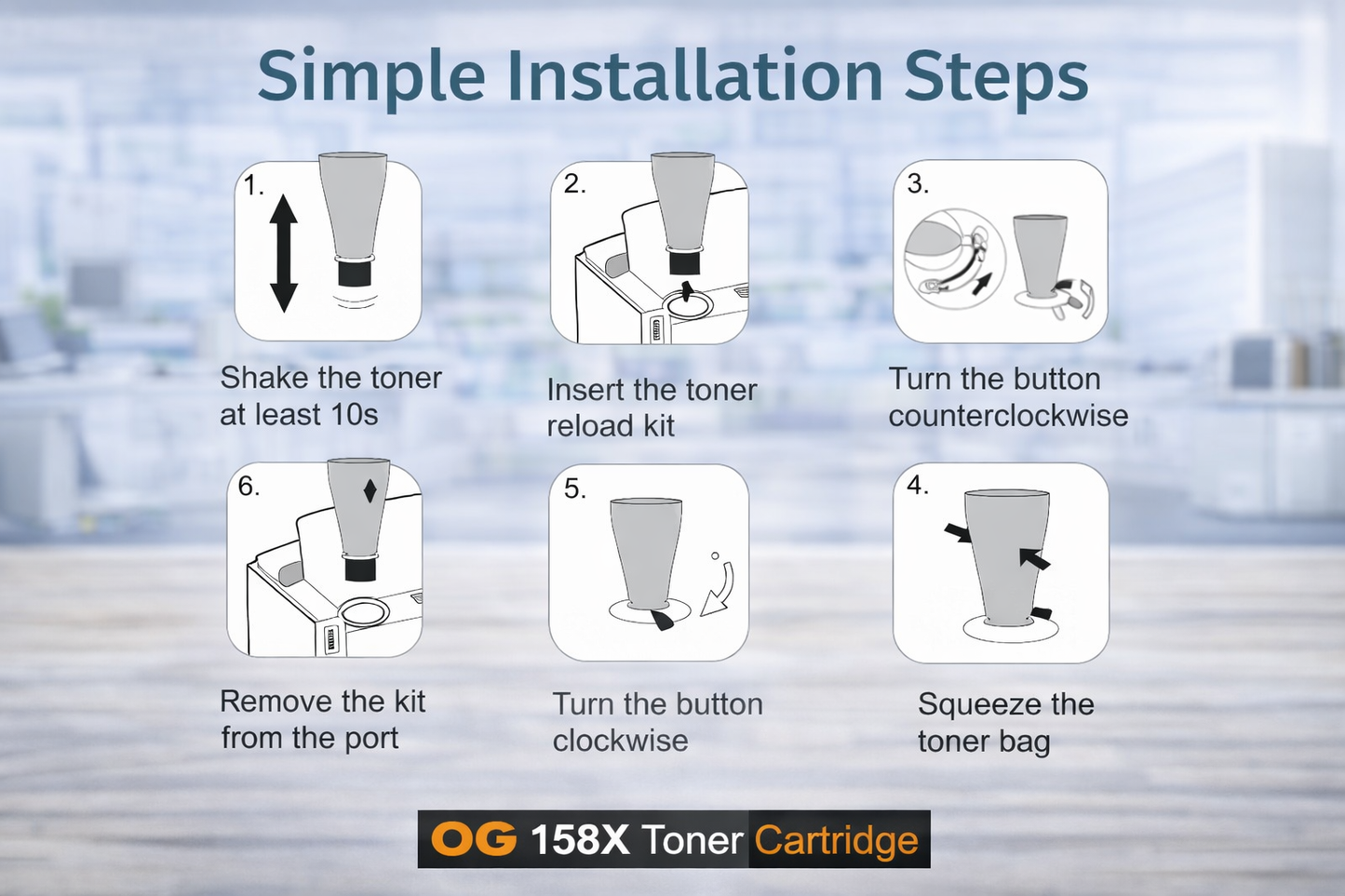 Step-by-step guide for installing an OG 158X Toner Cartridge with