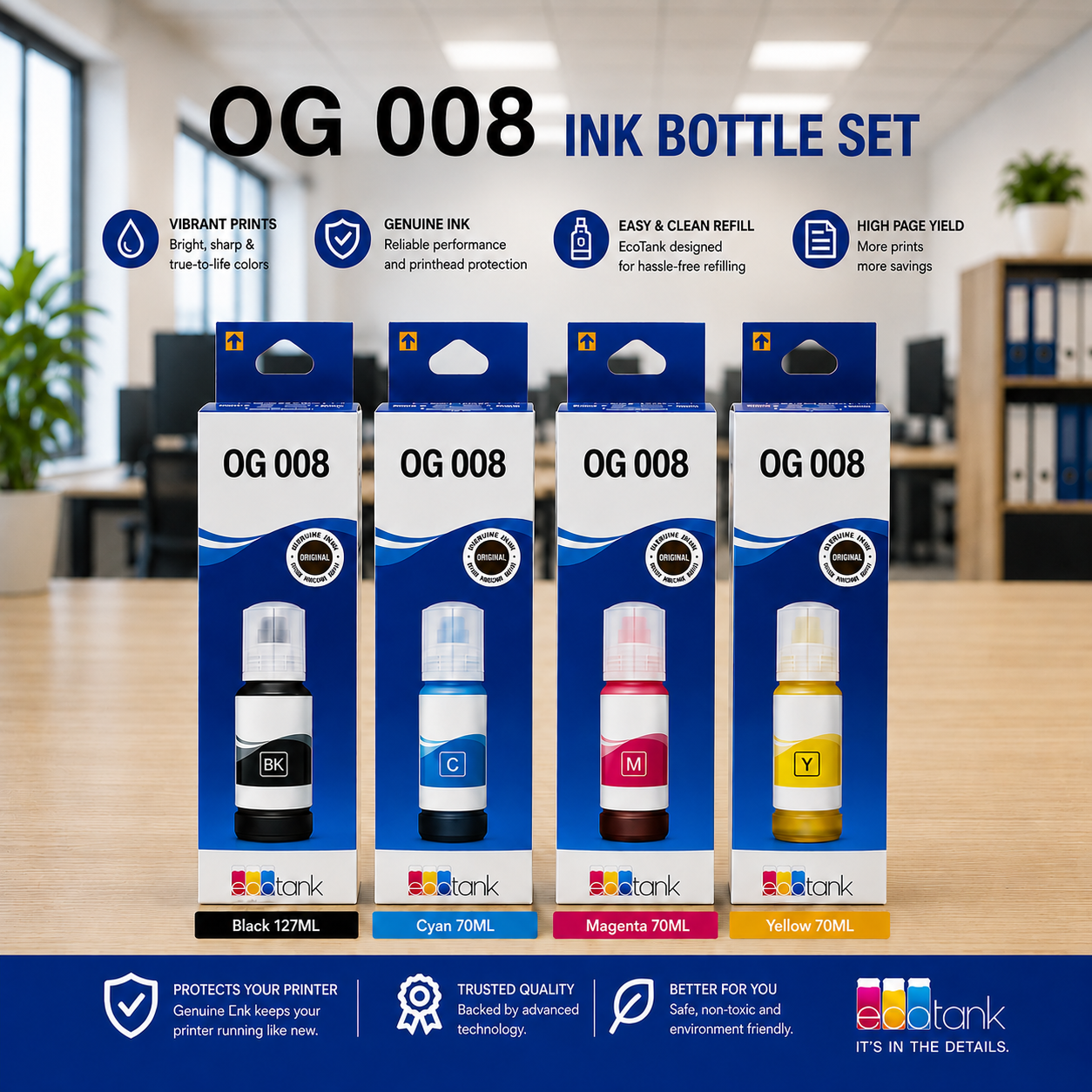 OG 008 Ink Bottle Compatible Black/Cyan/Yellow/Magenta set