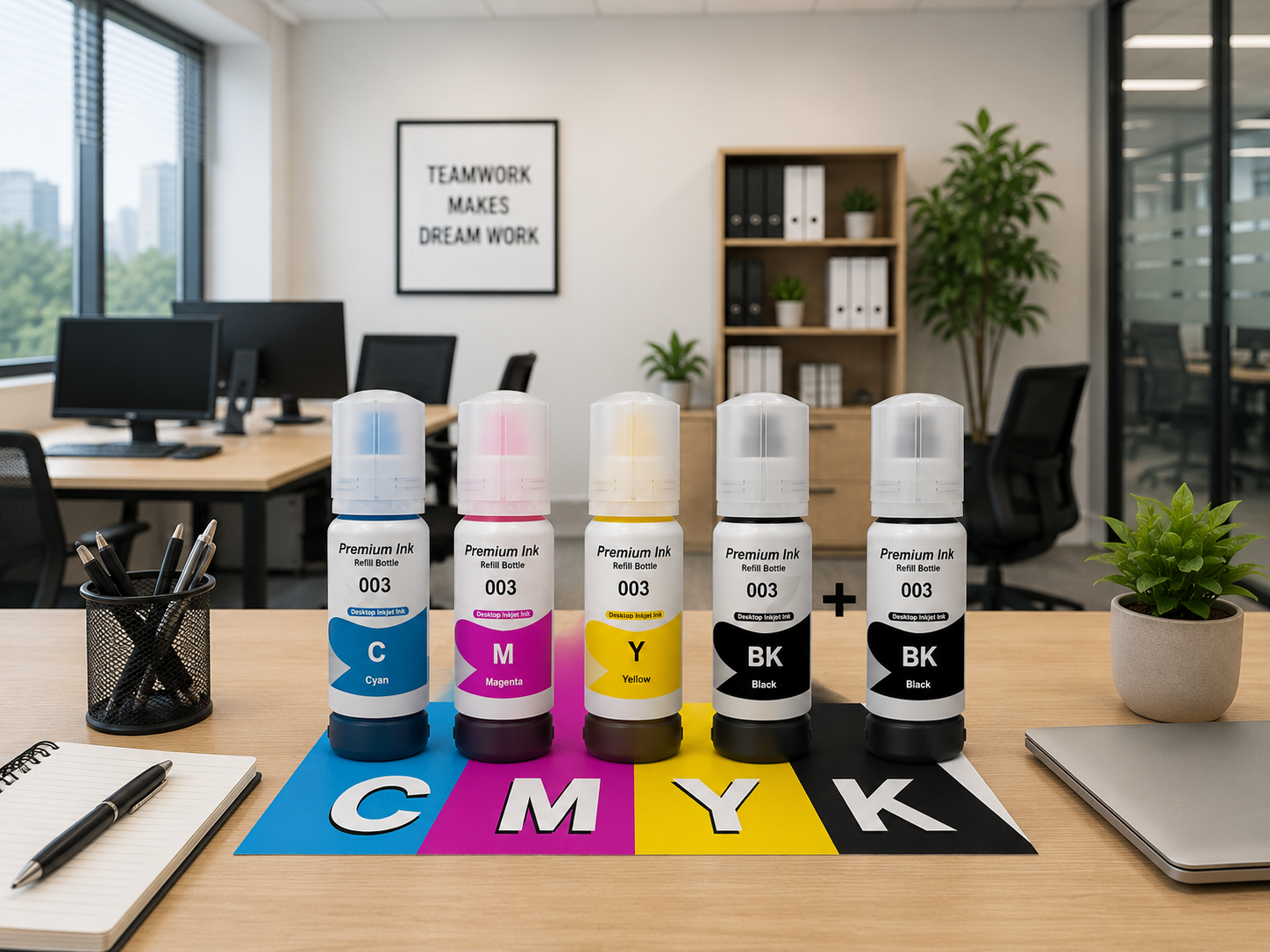 OG 003 Ink Bottle Compatible Set (Black/Cyan/Yellow/Magenta + Black Extra ) 70ML 5Ps