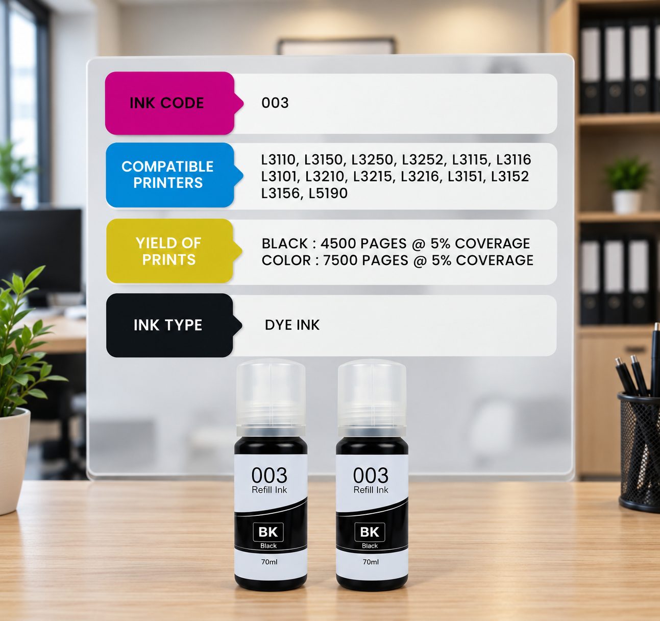 OG 003 Black Ink Bottle Compatible (70ml) Pack of 2