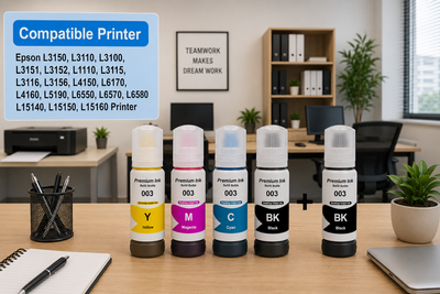 OG 003 Ink Bottle Compatible Set (Black/Cyan/Yellow/Magenta + Black Extra ) 70ML 5Ps