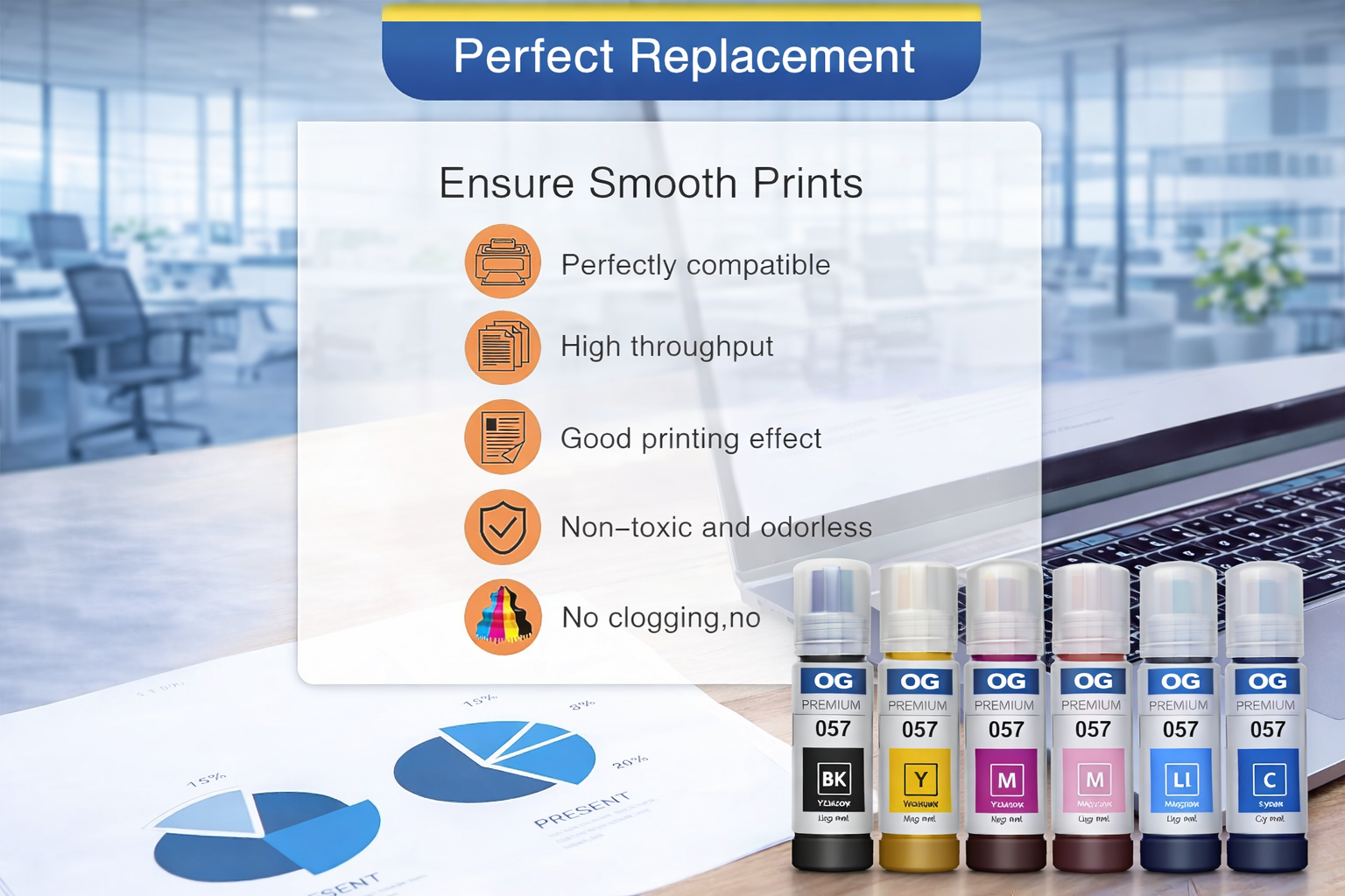 OG 057 Refill Ink Bottle set for Epson L8050, L18050  Printer (Full Color Set 6 Color) Neo online store