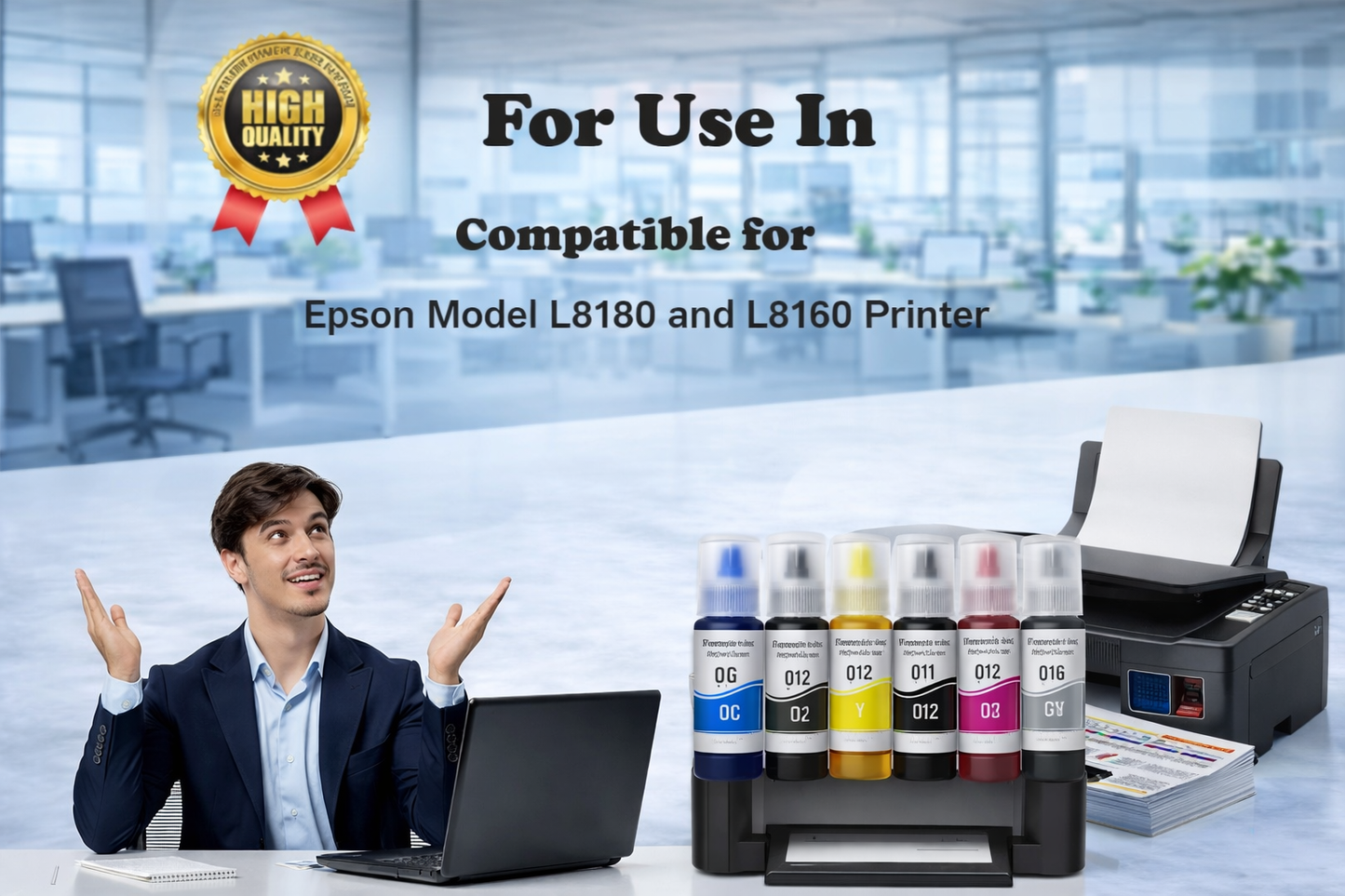 OG 011 & 012 Refill Ink Bottle Compatible with Epson Model L8180 and L8160 Printer (C/M/Y/BK/PB/GY 70ml Ink)6Pic Neo online store