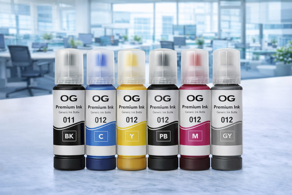 OG 011 & 012 Refill Ink Bottle Compatible with Epson Model L8180 and L8160 Printer (C/M/Y/BK/PB/GY 70ml Ink)6Pic Neo online store