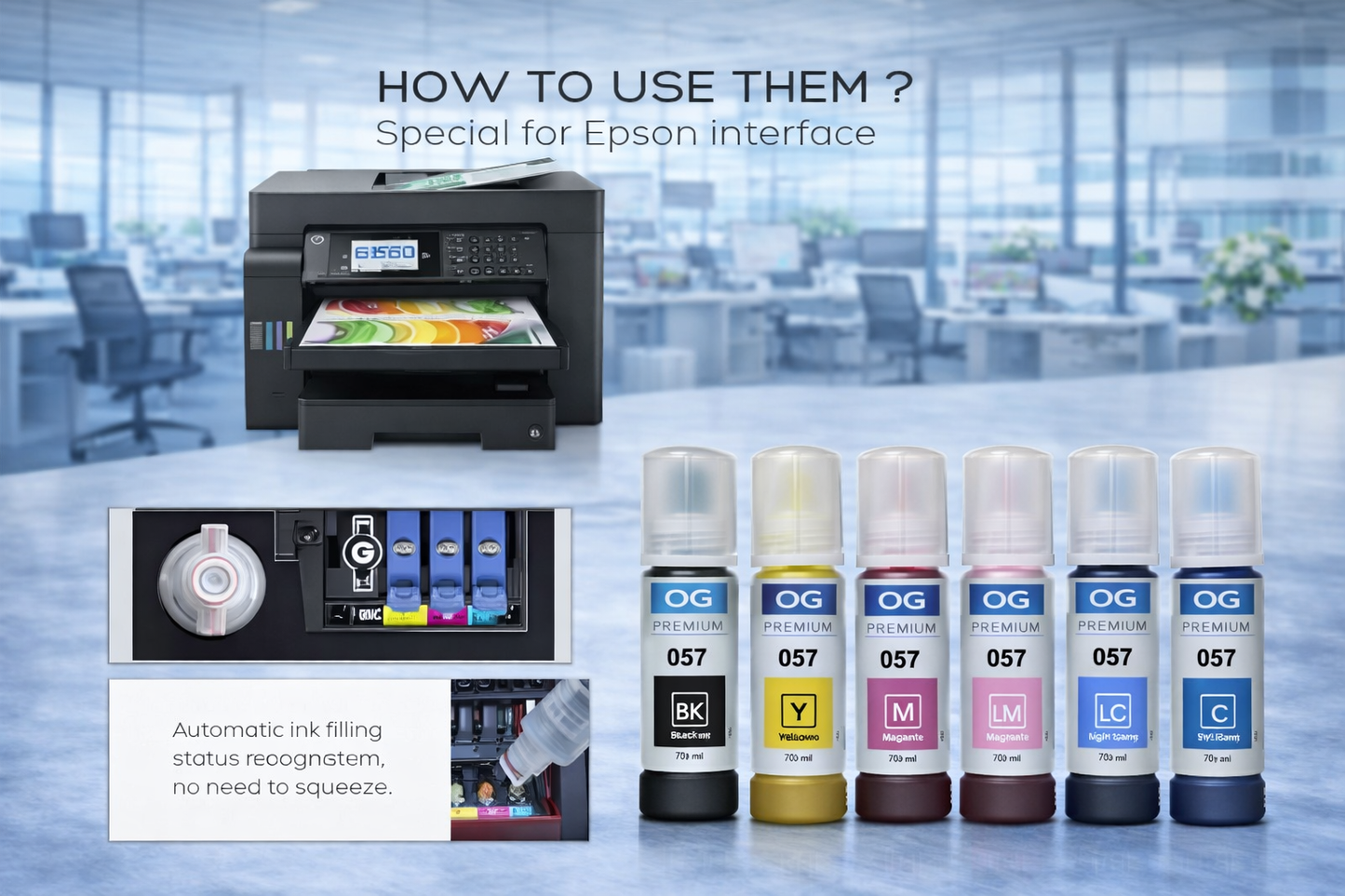 OG 057 Refill Ink Bottle set for Epson L8050, L18050  Printer (Full Color Set 6 Color) Neo online store