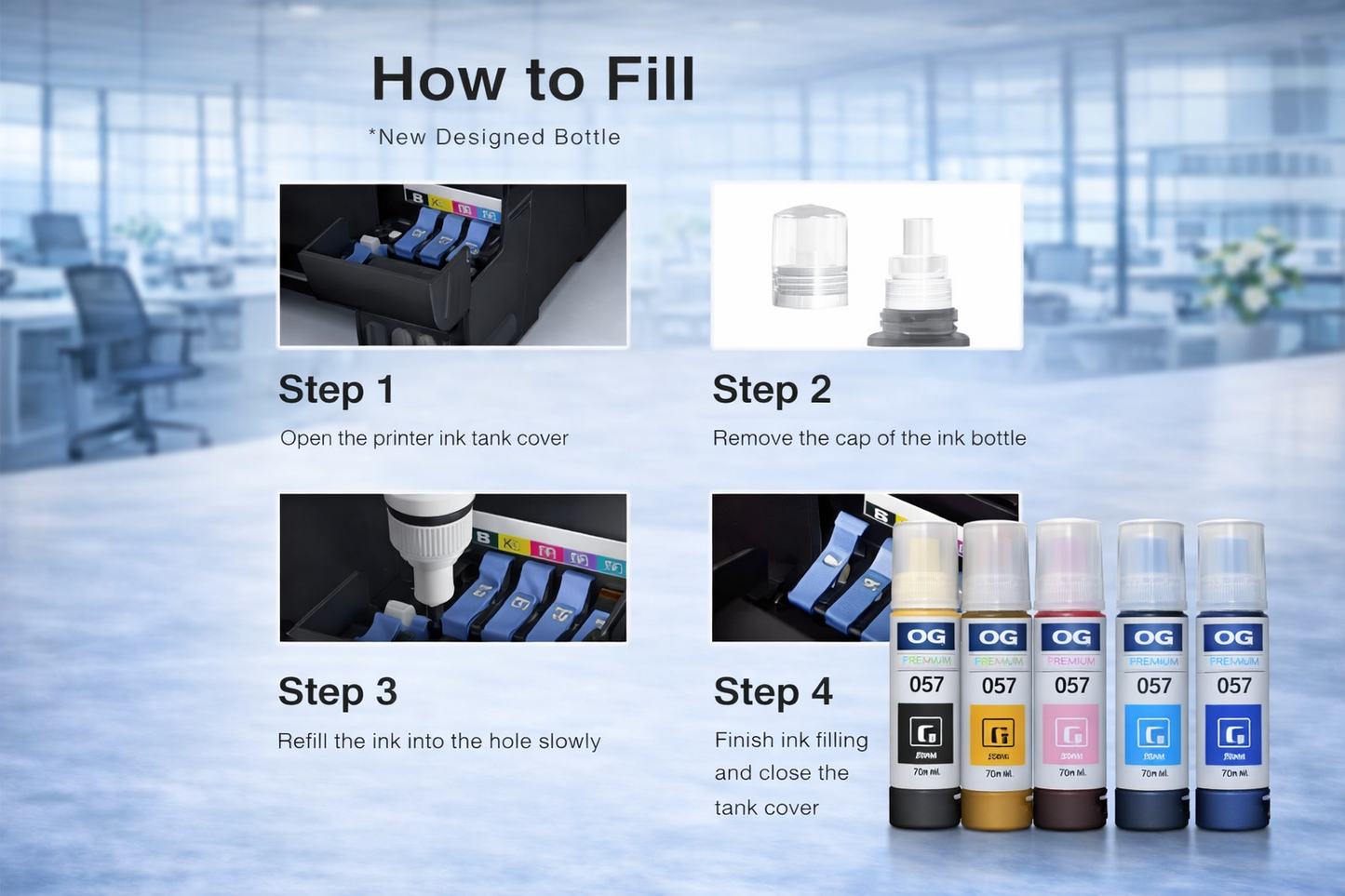 OG 057 Refill Ink Bottle set for Epson L8050, L18050  Printer (Full Color Set 6 Color) Neo online store