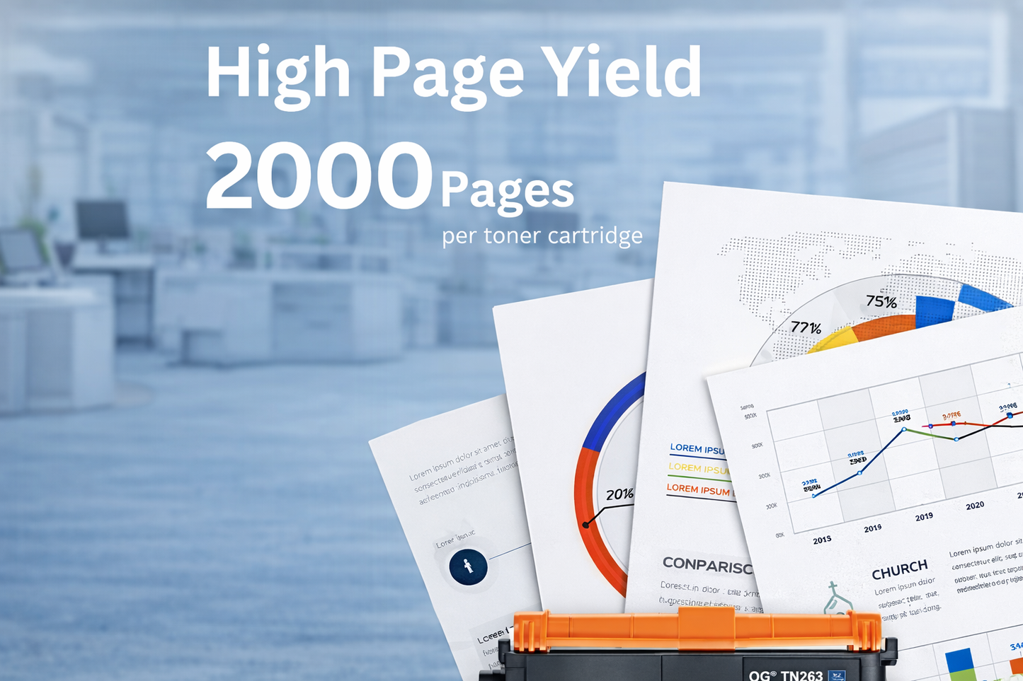 Toner cartridge with printed pages in an page yield.