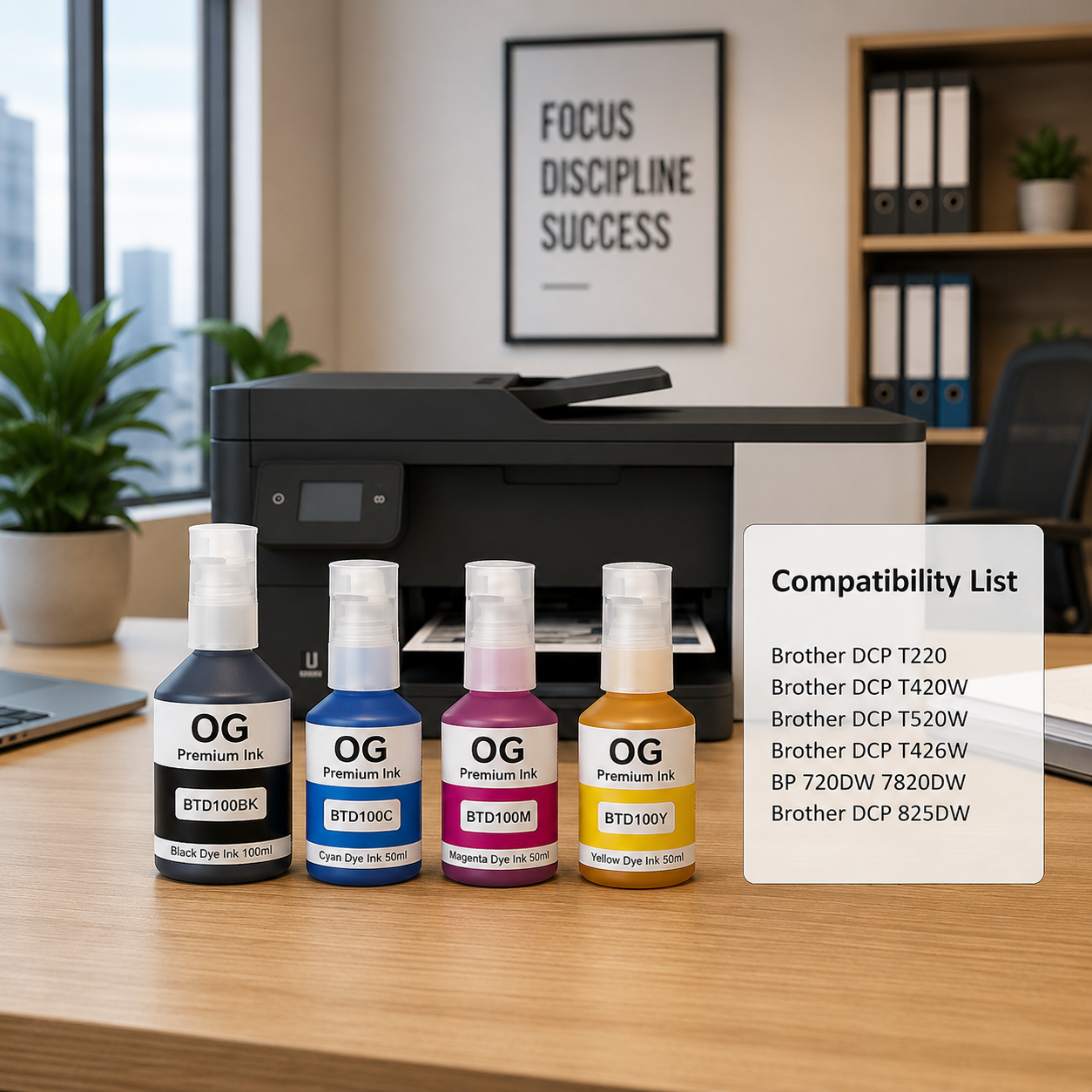 OG BTD100 Ink Bottle Compatible Set (BK/C/M/Y)