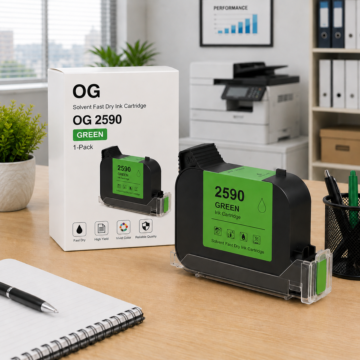 OG 2590 W3T10B Green 2590 Solvent Ink Cartridge