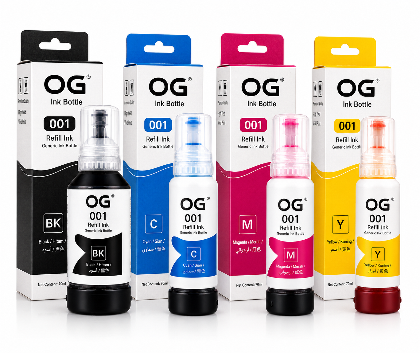 OG 001 Ink Bottle Compatible Black/Cyan/Yellow/Magenta 4pc (BK/C/Y/M 70ML)